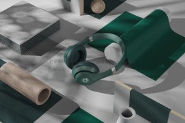 keyshot-绿色耳机写实场景素材-ksp打包下载