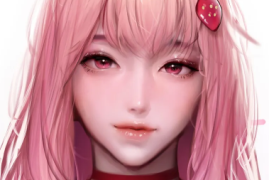 梦幻女孩 粉色头发 粉色眼睛 长发 绘画 4壁纸