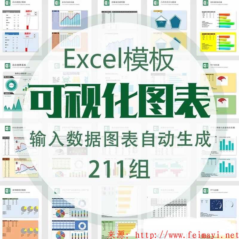 221套可视化图表带预览图可视化图表素材 Excel模板办公表格多彩数据自动生成