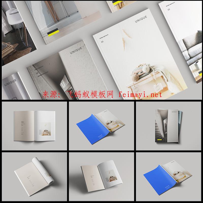 新款简约杂志品牌手册画册书籍装帧VI样机展示PSD设计ps素材模板